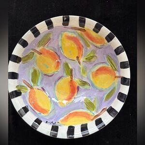 Hand Painted Deep Ceramic Bowl”Lemons On Lavender 10”x5”Original Design